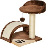 PawHut Kicsi Macska Kaparófája Magasság 46 cm 2-Szintes Macskafa Kaparóposzttal, Kaparófallal, Platformokkal és Függő Játékballal 35.5x37x46 cm Barna