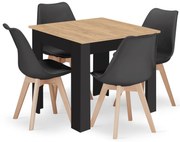 Fekete étkező szett 1 + 4, MADO ARTISAN asztal 80x80 + BALI MARK szék fekete