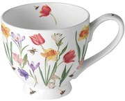 Virágos porcelán bögre – tavaszi mező mintával 450 ml
