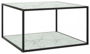 fekete dohányzóasztal fehér márvány mintás üveggel 90x90x50 cm