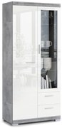 Mazzoni SIMPLE KWD2SZ2 magas komód Millenium Beton/Fehér Fényes - VITRINES SZEKRÉNY NAPPALIBA KÖNYVESPOLC KOMÓD