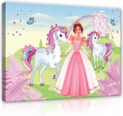 Vászonkép 80x60 Mese hercegnő unikornis mágia öröm kastély szivárvány álmok