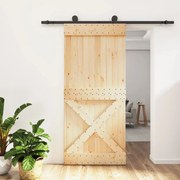 Tömör fenyőfa tolóajtó fémszerelék szettel 95 x 210 cm