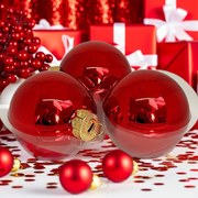 Red Shiny üveg karácsonyi gömb szett fényes piros 12*6cm