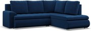 Tokio sarokkanapé, L alakú háttámlával, 2 ágyneműtartóval, bársony, jobboldali, kék