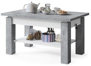 Bővíthető dohányzó-/étkezőasztal polccal ADONIS beton szürke/fehér