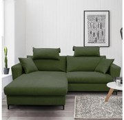 Ággyá nyitható L-alakú sarokülőgarnitúra tárolóval HORTA, balos, zöld