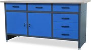 Műhelyasztal, fiókokkal és szekrénnyel HENRY, 1700 x 850 x 600 mm, antracit-kék
