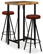 3 részes tömör újrahasznosított fa/valódi bőr bárszett