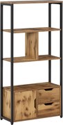HOMCOM Rusztikus Barna Könyvespolc Szekrény és 2 Tároló Fiókkal Ipari Stílusú Könyvespolc 58x24x122 cm | Aosom