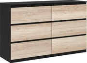 HOMCOM Hálószobai Fiókos Szekrény, 6 Fiók, Fa Fiókos Szekrény Csúszásmentes Lábakkal, Nappaliba, Étkezőbe, Előszobába, 120x39x75 cm, Fekete és Fa Szín
