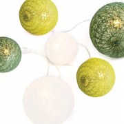 Led füzér textil zöld-fehér golyók, meleg fehér, 2x Aa elem, 285