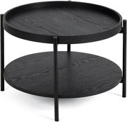 Fekete kerek dohányzóasztal tölgyfa dekorral ø 64 cm Hagen – Bonami Essentials