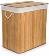 G21 szennyeskosár 150 l elválasztóval, bambusz fehér kosárral