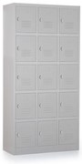 Fém szekrény - 15 doboz, 90 x 40 x 185 cm, csavaros zár, szürke - ral 7035