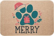 Karácsonyi Lábtörlő Merry Christmas lenvászon kutya mancsokkal wz.2