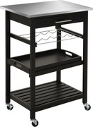 HOMCOM Konyhai Szerviz Kocsi Üveg Tároló Polccal 60L x 40W x 85H cm Rozsdamentes Acél Felső. Fekete | Aosom