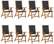 8 db tömör akácfa és textilén összecsukható kerti szék