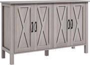HOMCOM Alacsony Rusztikus Stílusú Konyhai Szekrény 2 Állítható Polccal, TV Buffet 55 hüvelykig 4 Fa Ajtóval, 120x37x75 cm, Szürke | Aosom