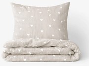 Goldea krepp ágyneműhuzat - szívecskék, latte színű alapon 140 x 200 és 70 x 90 cm