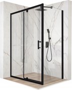 Zuhanykabin 110x90cm billenő ajtó fekete Esg üveg 6mm bevonat