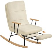 Hintaszék fa lábakkal, plüss szövettel, 4 fokozatban állítható háttámlával, krémfehér
