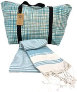 Stílusos strandtáska készlet + törölközők HAMAM 75 x 150 cm, türkiz