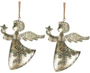Függő karácsonyi dekoráció Angyal 2 db, fém, arany, 16 x 1 x 13 cm