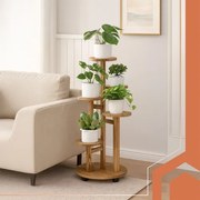 Fából készült virágállvány - 6 szintes kerekekkel
