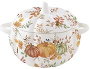 Őszi Mintás tök formájú porcelán kínáló tál fedővel 19x16cm