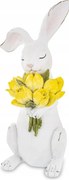Húsvéti figura nyuszi fehér nyuszi sárga tulipán tavasz