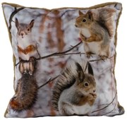 Őszi díszpárna töltelékkel 45x45 cm polyester mókusos