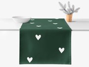 Goldea pamut asztali futó - szívecskék, sötétzöld alapon 20x120 cm