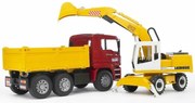 Bruder MAN TGA teherautó Liebherr kotróval, 1:16,73 x 18,5 x 23 cm
