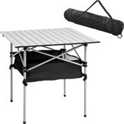Outsunny Hordozható Összecsukható Camping Asztal Multifunkcionális Háló Tárolóval és Hordtáskával Kertre, Balkónra, Teraszra 70x70x69 cm Ezüst | Aosom