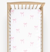 Goldea gyermek körgumis pamut lepedő kiságyba - rózsaszín masnik 60 x 120 cm