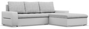 Toronto sarokkanapé, 2 ágyneműtartóval, fonott + műbőr, jobboldali, szürke - fehér