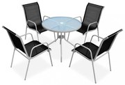 5-részes fekete kültéri acél étkezőgarnitúra