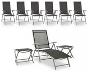 9 részes fekete-ezüstszínű kerti ülőgarnitúra