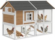 PawHut fa tyúkól kifutóval és fészekládával 4 tyúknak, 200 x 104 x 145 cm, kihúzható tálca, vízálló zsindelytető, barna | Aosom