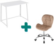 Dolgozószobai szett – összecsukható íróasztal ZARIMO 80×40 cm fehér + irodai szék AVOLA VELVET világosbarna