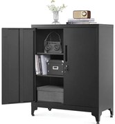 Iratszekrény, többfunkciós garázsszekrény, irodai szekrény 2 ajtóval fekete színben