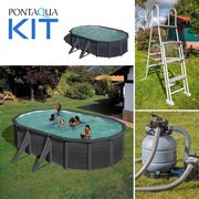 GRE KIT GRAPHITE fémfalas családi medence szett 6,1 x 3,75 x 1,2 m