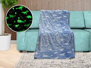 DINO BLUE kék világító mikroflanel takaró 150x200 cm