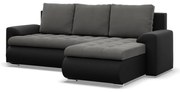 Tokio sarokkanapé, 2 ágyneműtartóval, bársony + műbőr, jobboldali, szürke - fekete