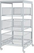 HOMCOM Görgős Tárolókocsi 3 Szintes Tárolókocsi 3 Kosaras Fiókkal Nappaliba, Étkezőbe, Konyhába, Fürdőbe 34x29,5x57,5 cm Fehér | Aosom