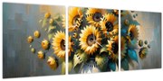 Kép – Napraforgós váza (órával) (90x30 cm)