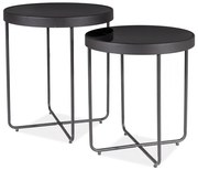 Rakásolható asztalok ATENA GLASS 2 db készlet Ø 40/45 cm, fekete