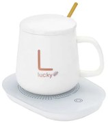 Lucky kerámia bögre szett elektromos melegítővel díszdobozban - white