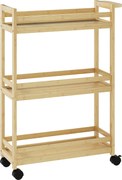 HOMCOM 3-szintes bambusz fürdőszobai tároló kocsi kerekekkel 55x20x75 cm Természetes | Aosom
